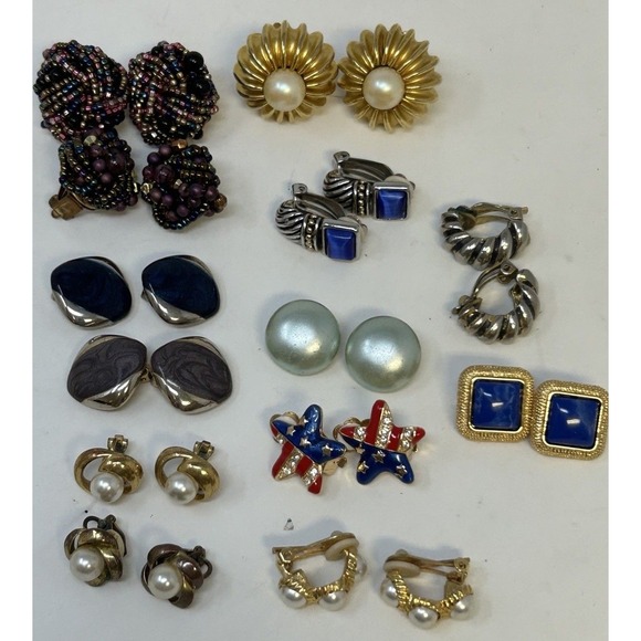 Jewelry - Vintage Clip-On Earring Lot 1980s-90s‎ Bold Enamel Pearl Beaded Statement Retro